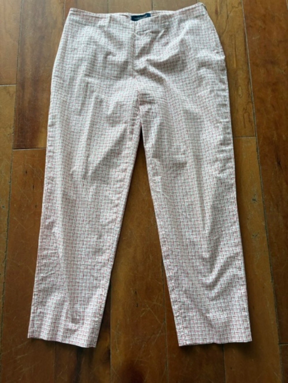 PIAZZA SEMPIONE "AUDREY" PANTS.  RED AND WHITE "TATERSALL" PATTERN PANTS. SIZE 8